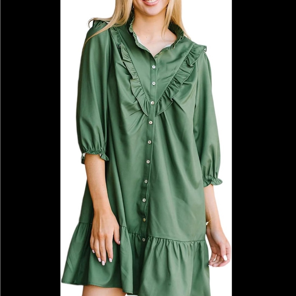 Michelle McDowell Waylon Dress - Green Ruffle Button-Down Dress